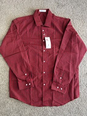 Red and Black Check Long-Sleeve Button-Down Shirt 100% Cotton